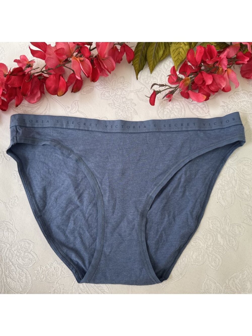 VICTORIA'S SECRET XS SMOKEY BLUE COTTON BIKINI THIN WAISTBAND SUMMER PANTIES NWT